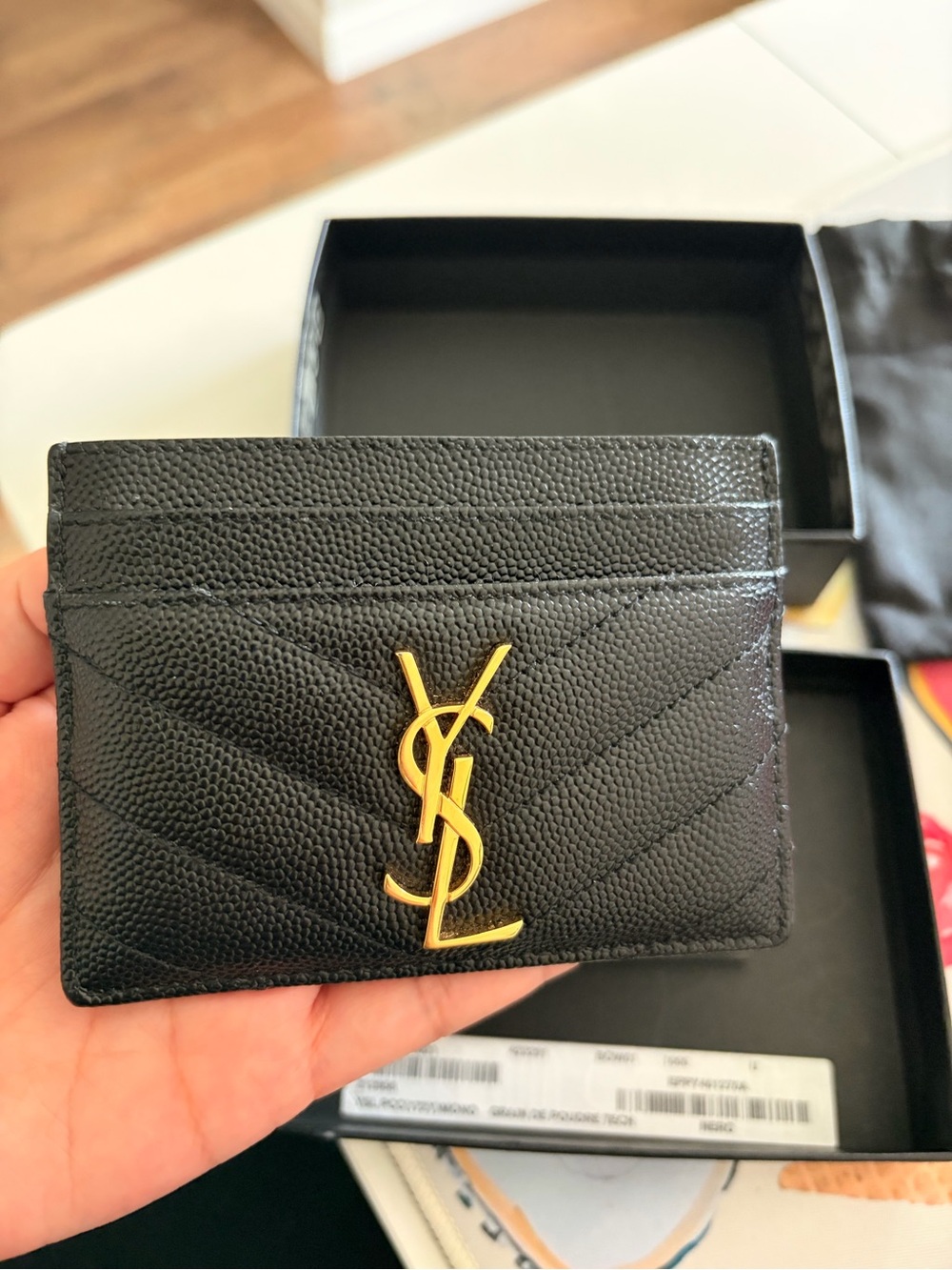 Saint Laurent Black Quilted Card Case with Gold YSL Emblem